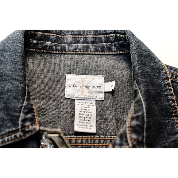 Calvin Klein Jeans Denim Jacket M  hand decorated with striped fabric trim - Picture 6 of 10
